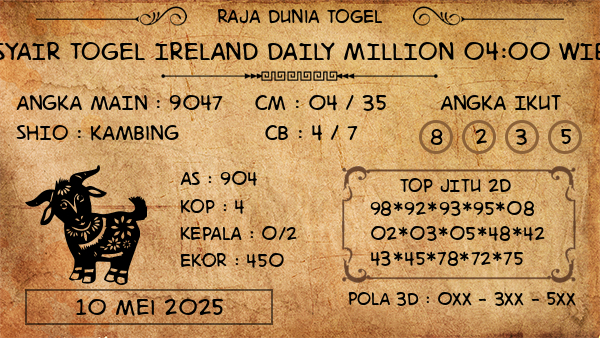 Prediksi Ireland Daily Million 04:00 WIB