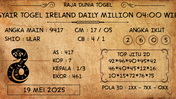 Prediksi Ireland Daily Million 04:00 WIB